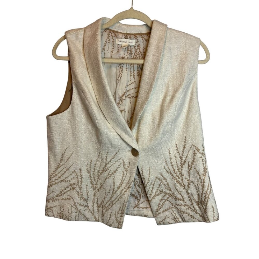 Coldwater Creek Vest Women's 16 Embroidered Minimalist Office‎ Cream